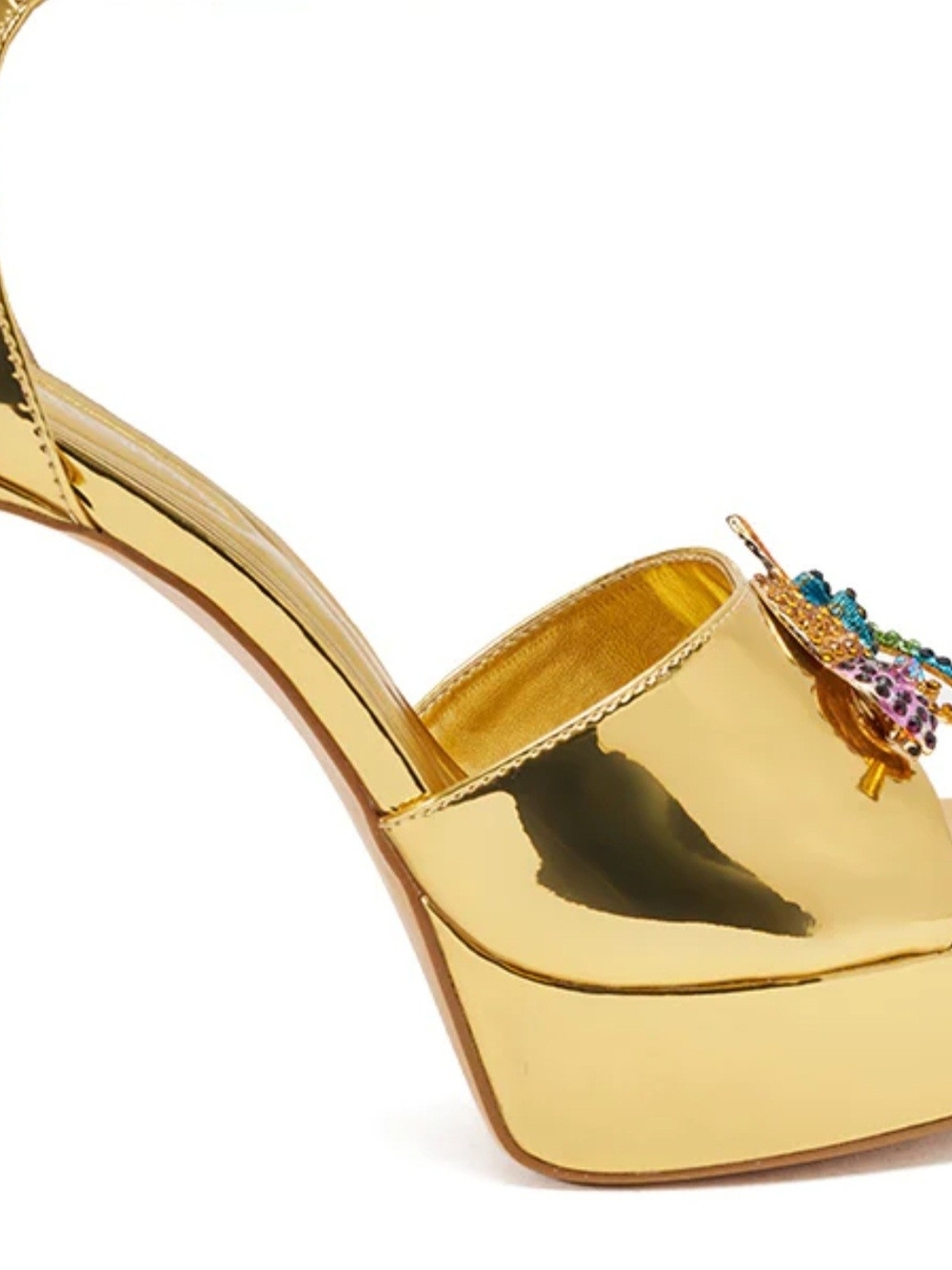 Gold Metallic Platform Heels with Multicolor Jeweled Chameleon - Picture 7 of 7